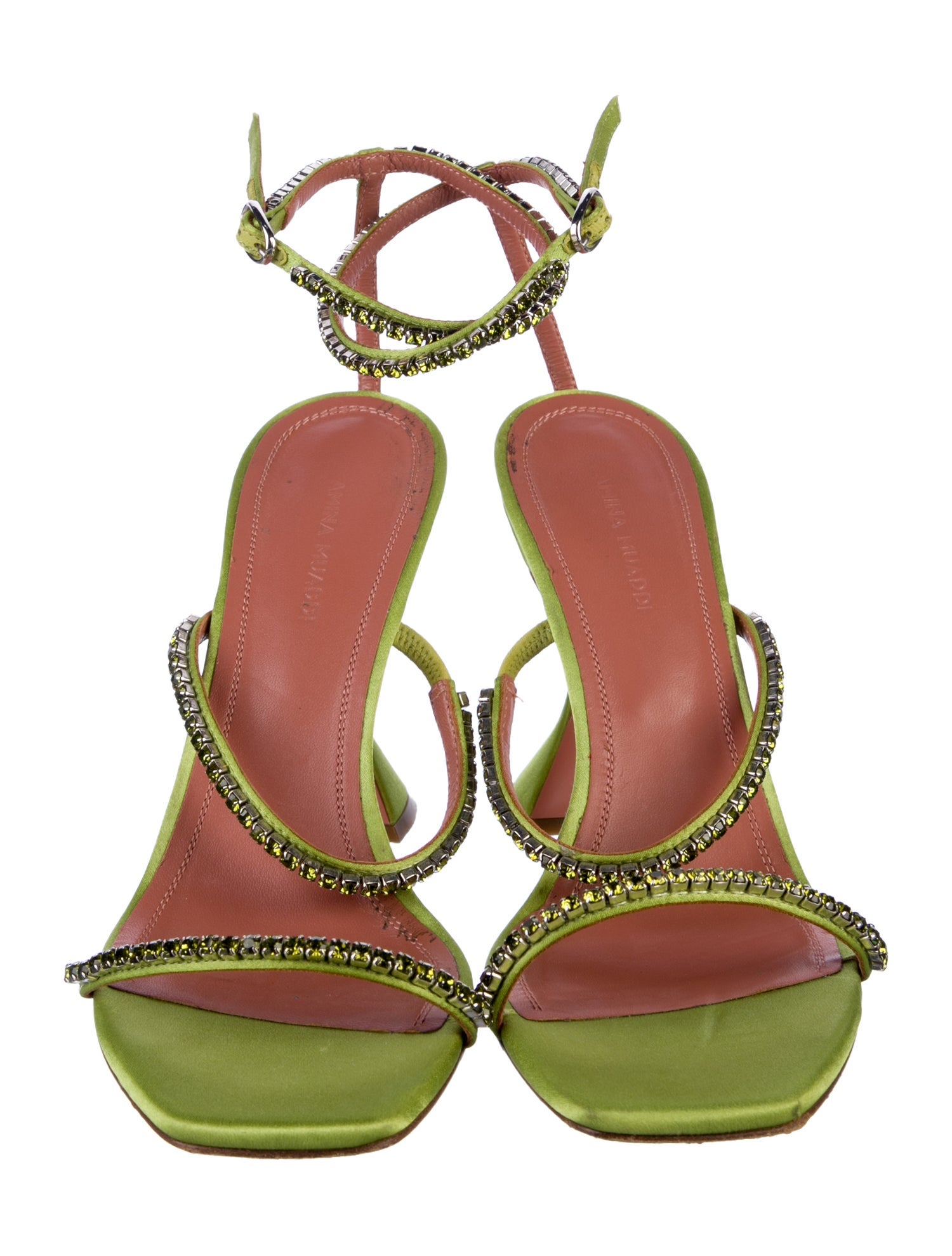 Amina Muaddi Satin Crystal Embellishments Sandals